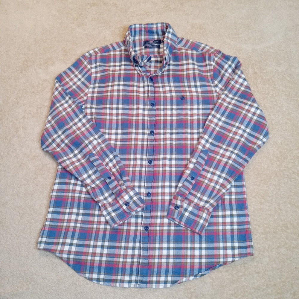 Vineyard Vines Men's Medium Flannel Slim Longshore Shirt‎ Blue Red Plaid